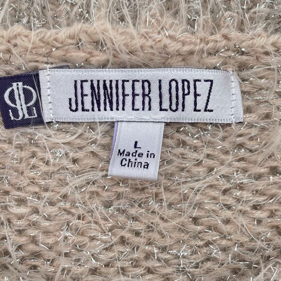 Jennifer Lopez Pullover Women's Sweater, Tan W/ Silver Threads, Sz. L *READ* - Picture 3 of 10
